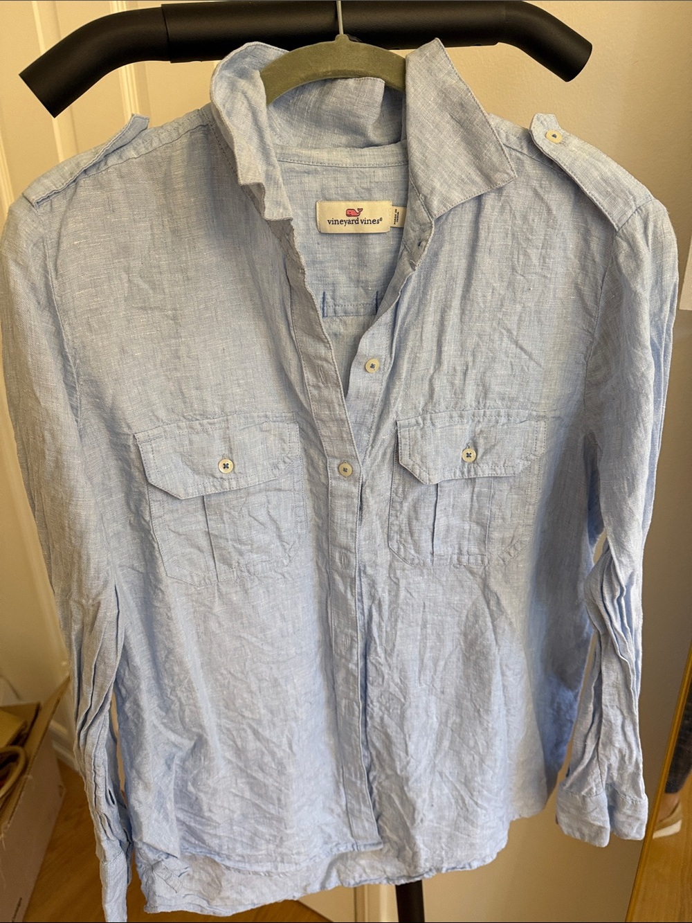 Vineyard Vines 100% Linen Pale Blue Linen Casual Button-Down Shirt